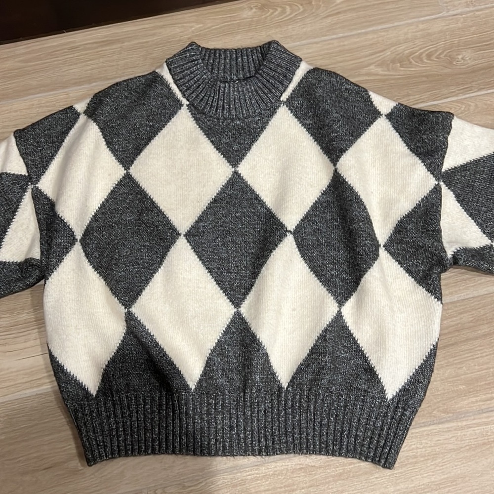 H&M PRINGLE of Scotland argyle sweater size L , 6%wool oversized fit - Picture 3 of 8